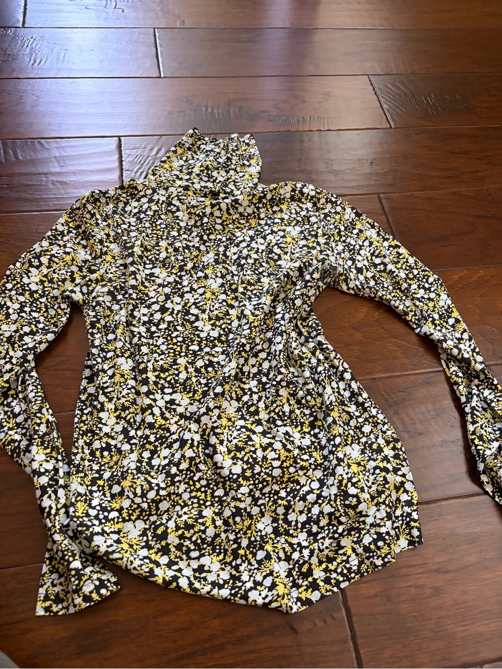 J. Crew Black Floral Blouse with Yellow & Cream Print